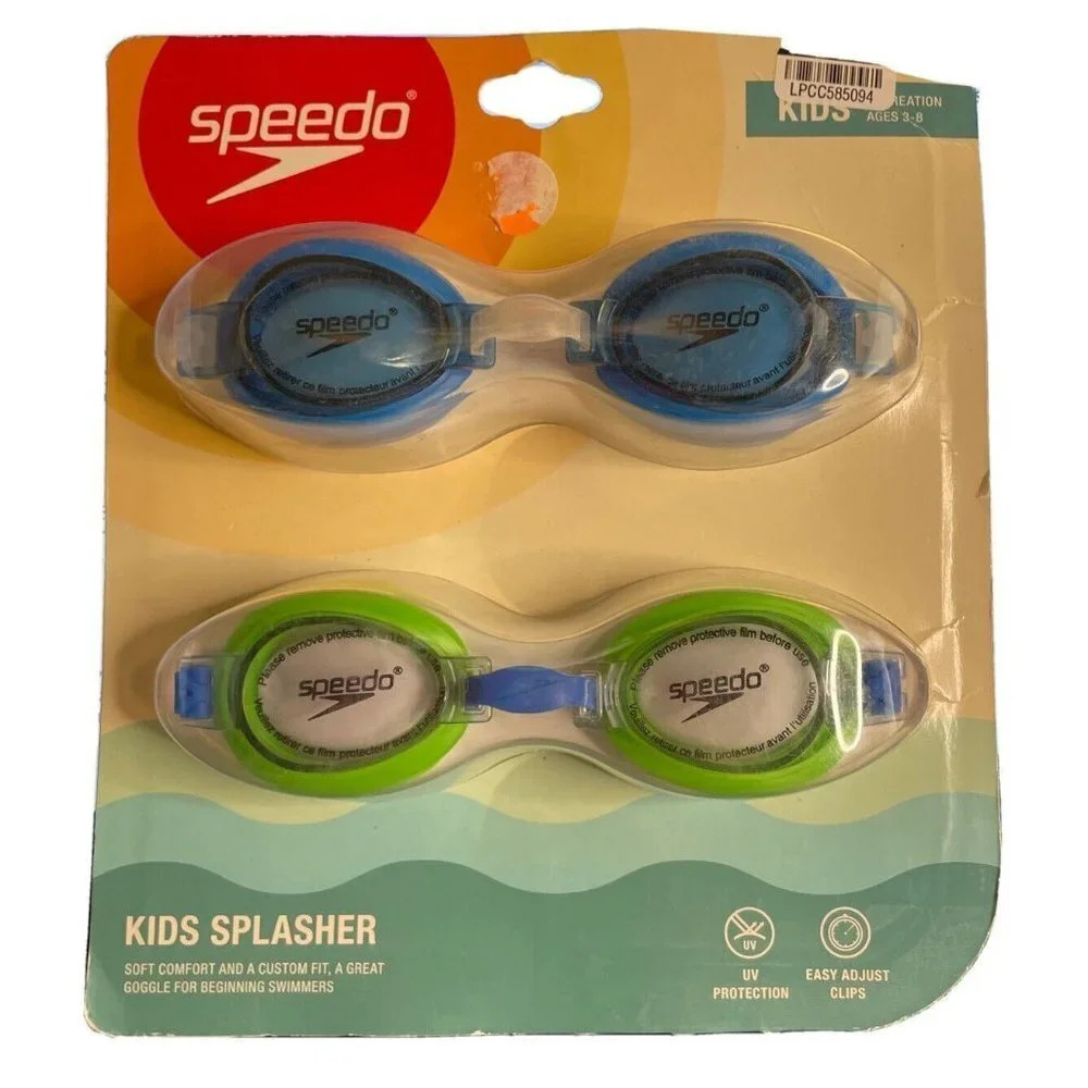 Speedo 2-pack Kids Splasher Goggles UV Protection Ages 3-8 Blue &‎ Green NEW